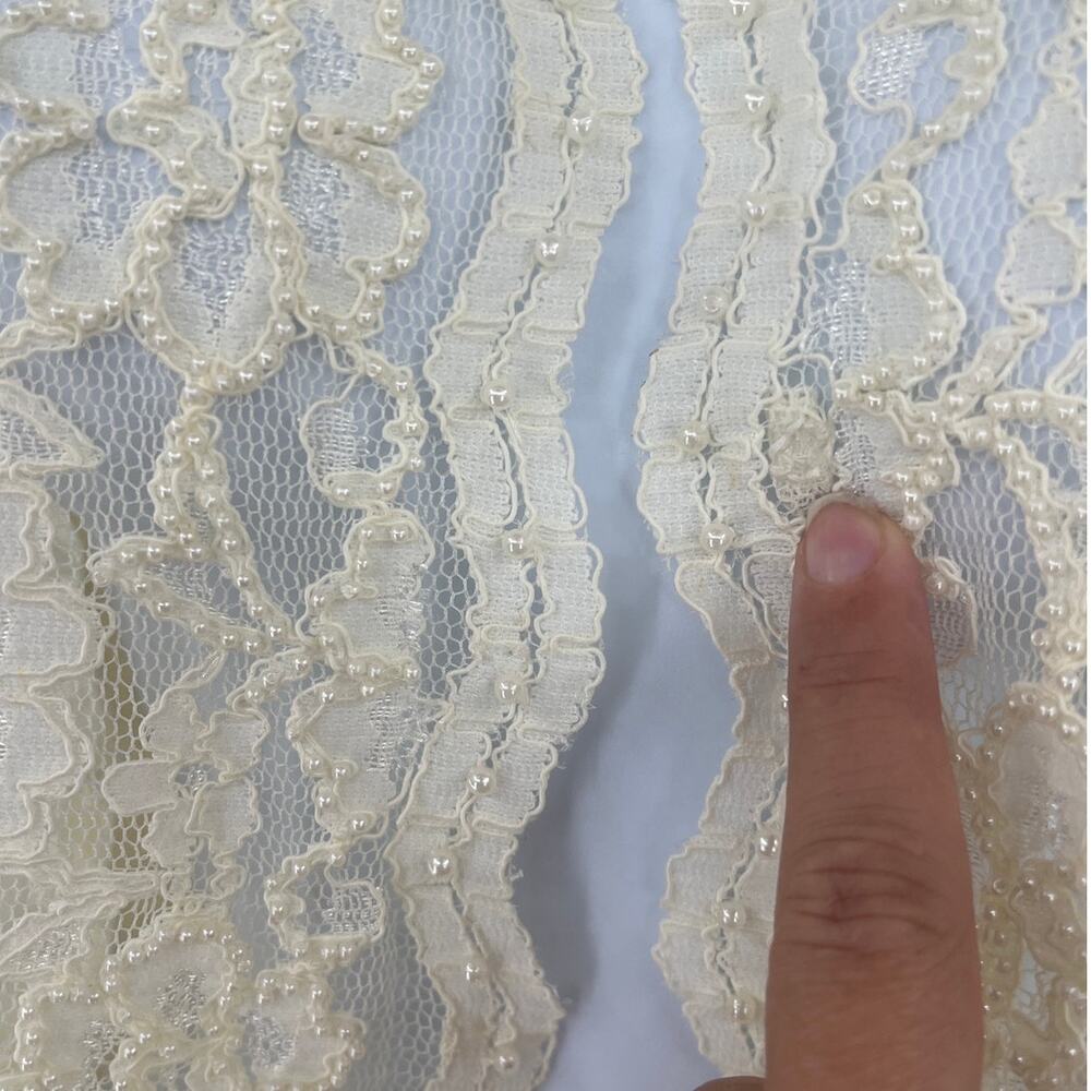 Vtg 90s Laura Ashley Lace Pearl Womens Cardigan 16 Romantic Cottagecore Bridal - Picture 10 of 10